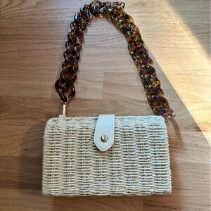 a new day Cream Woven Shoulder Bag with Tortoise Shell Strap